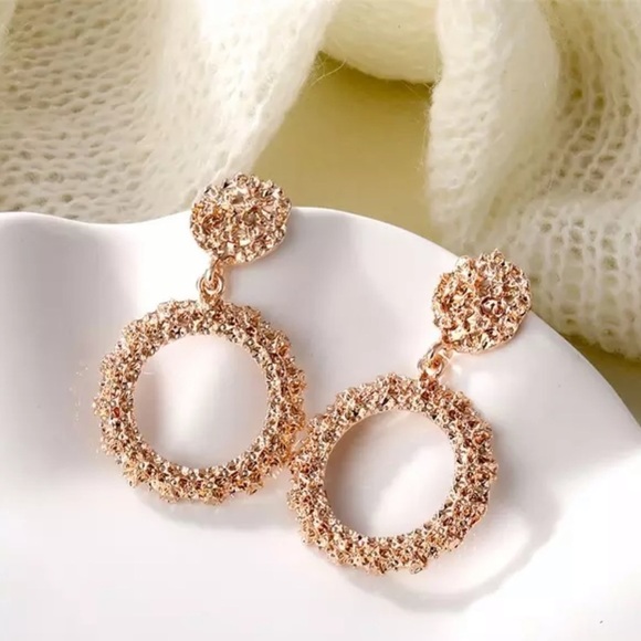 Crushed Rose Gold Geometric Statement Earrings - Picture 1 of 6